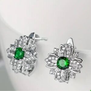 Elegant Silver and Green Floral Earrings